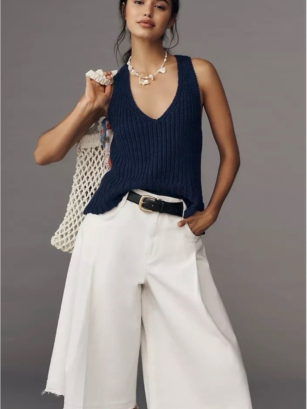 Pilcro Anthropologie NWT White Pleated Culotte High-Rise Jeans
Size 34